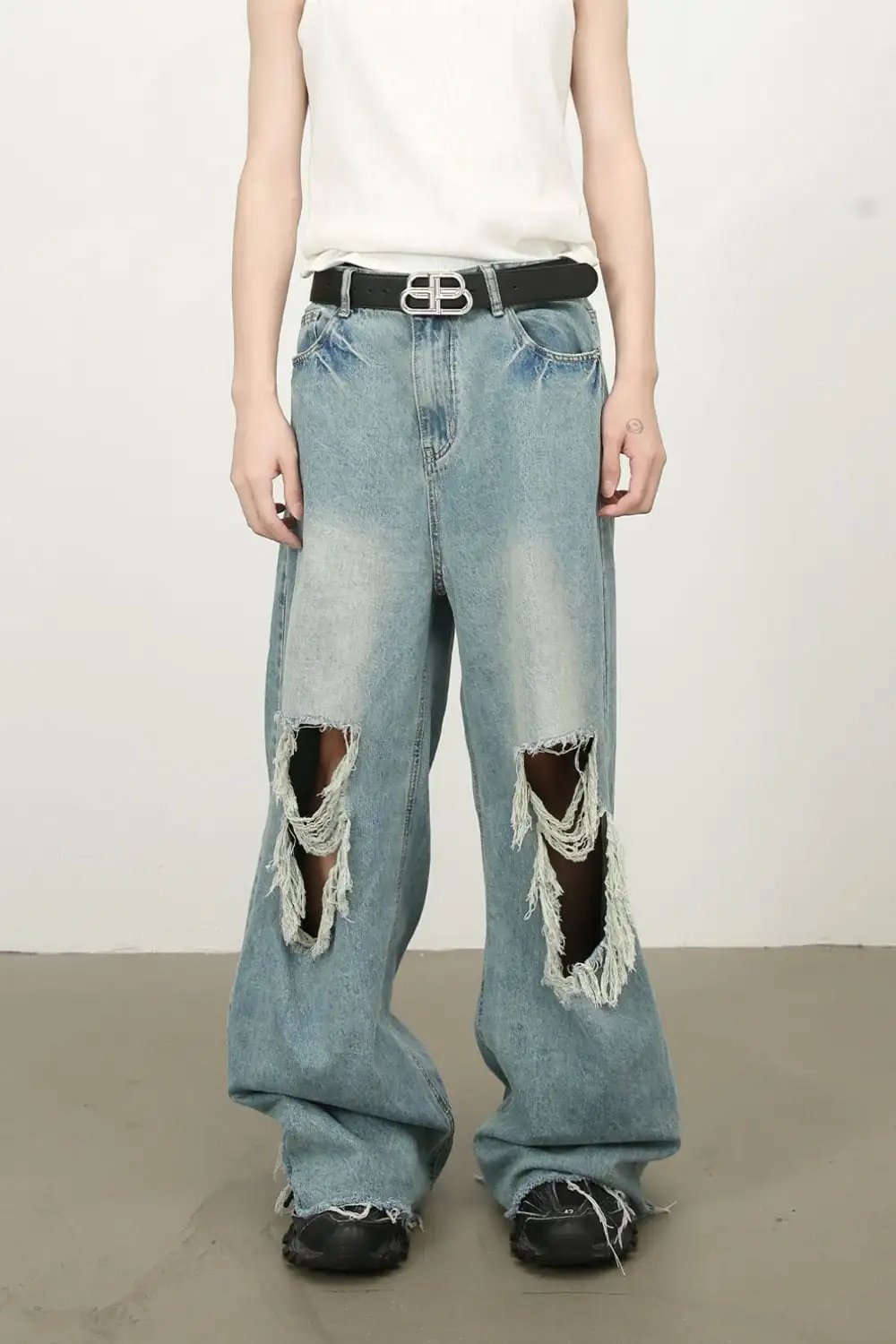 Men's Raw Hem Distressed Jeans - Trendsi