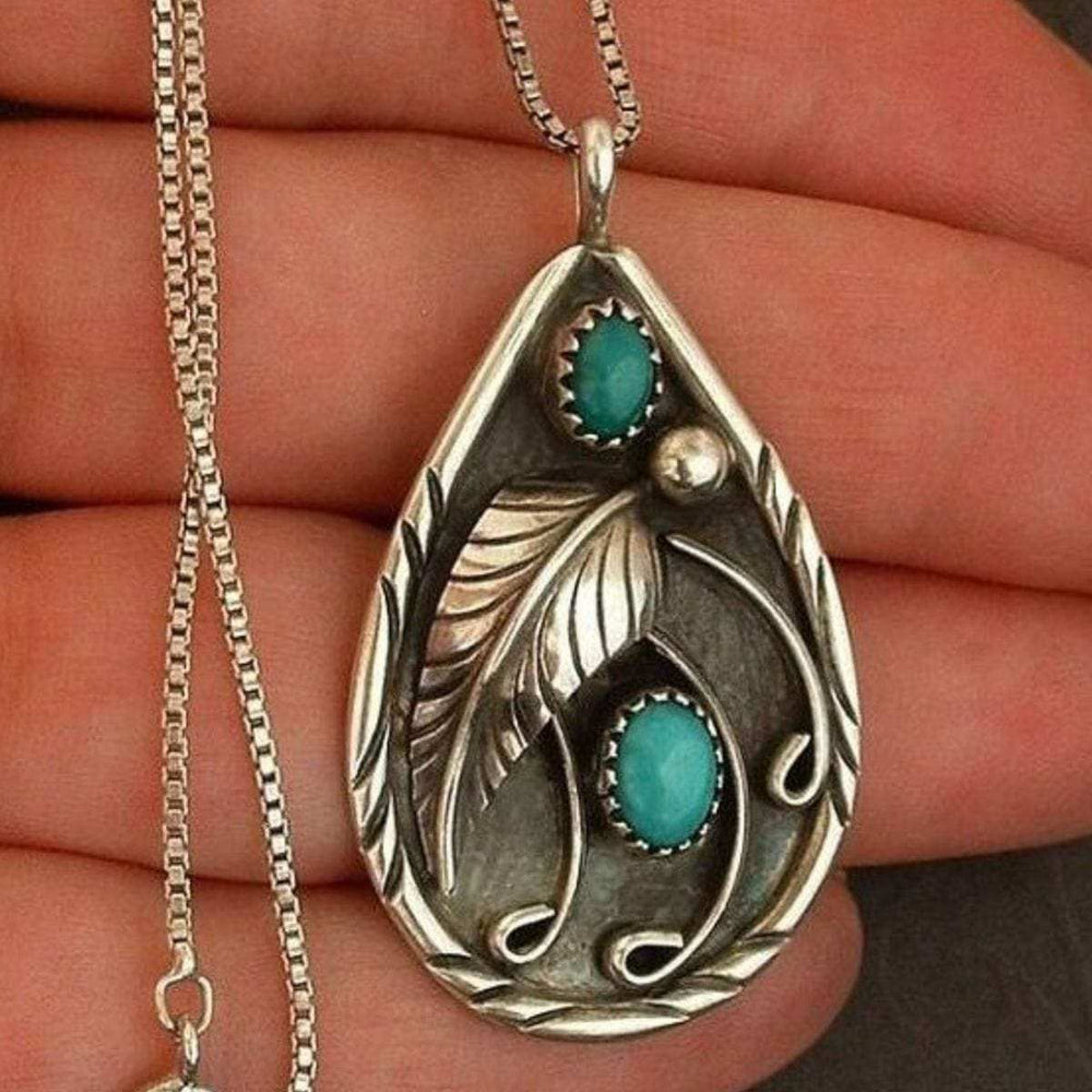 Alloy Artificial Turquoise Teardrop Pendant Necklace - Trendsi - Flyclothing LLC