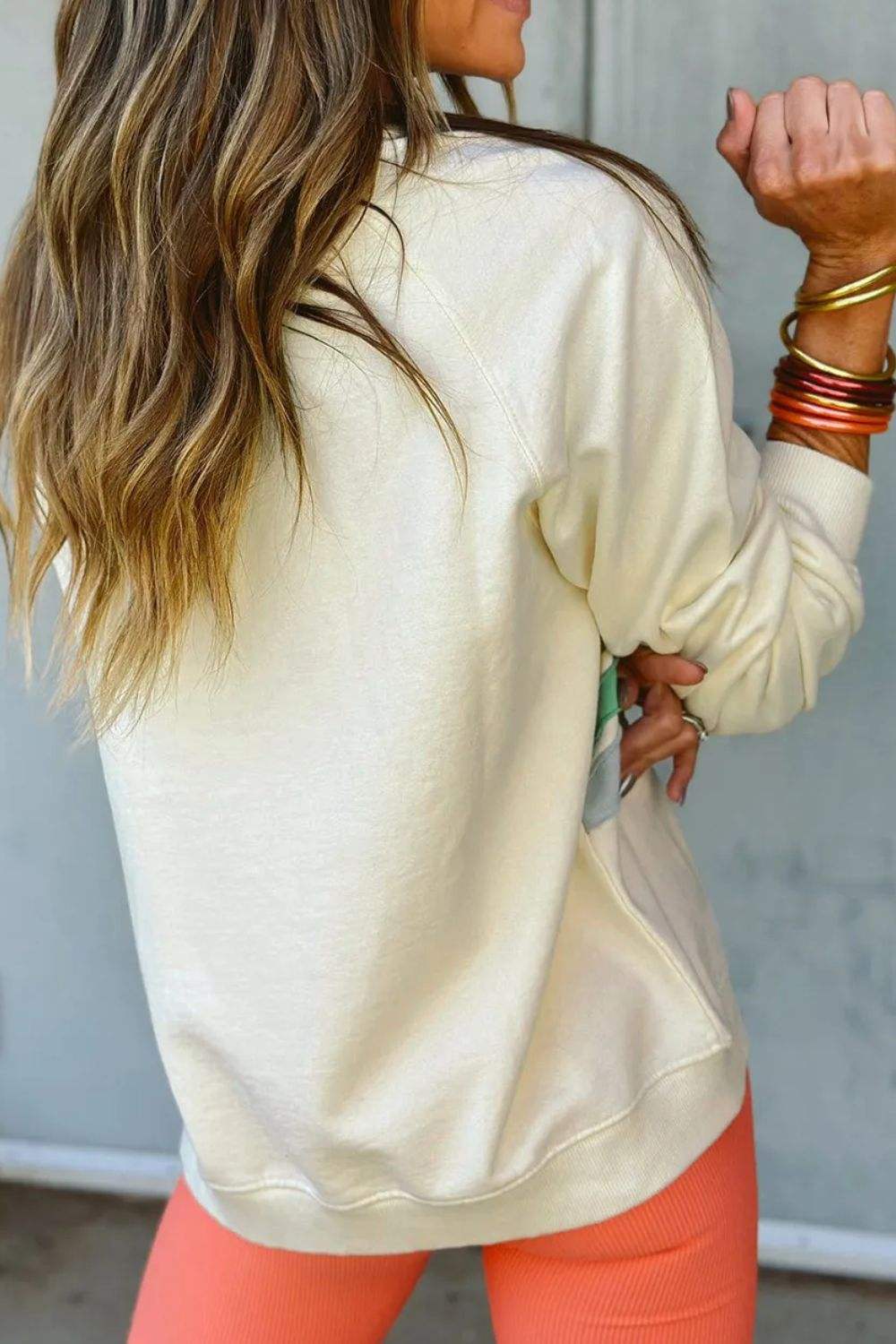 Contrast Round Neck Long Sleeve Sweatshirt - Trendsi - Flyclothing LLC