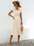Button Up Cap Sleeve Midi Dress - Trendsi