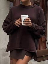 Round Neck Dropped Shoulder Sweater - Trendsi - Flyclothing LLC