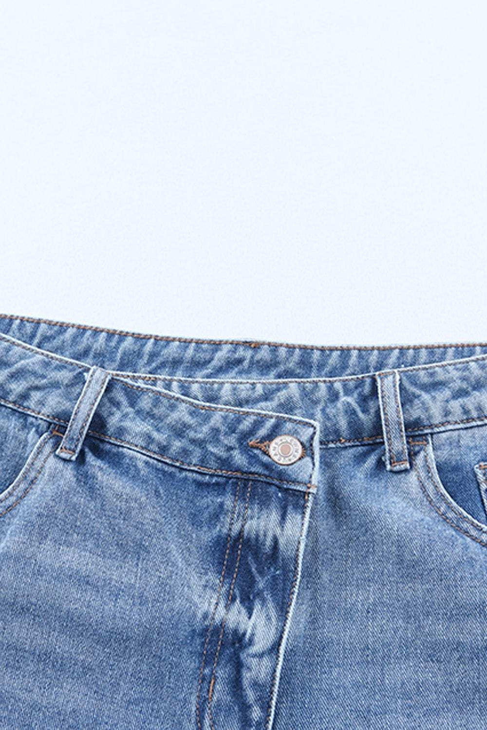 High Rise Crossover Waist Denim Shorts - Trendsi - Flyclothing LLC