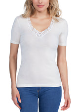 EGi Luxury Merino Wool Silk Women's Short Sleeve T-Shirt with Lace Trimming. Proudly Made in Italy.(146) - tittimitti - Flyclothing LLC
