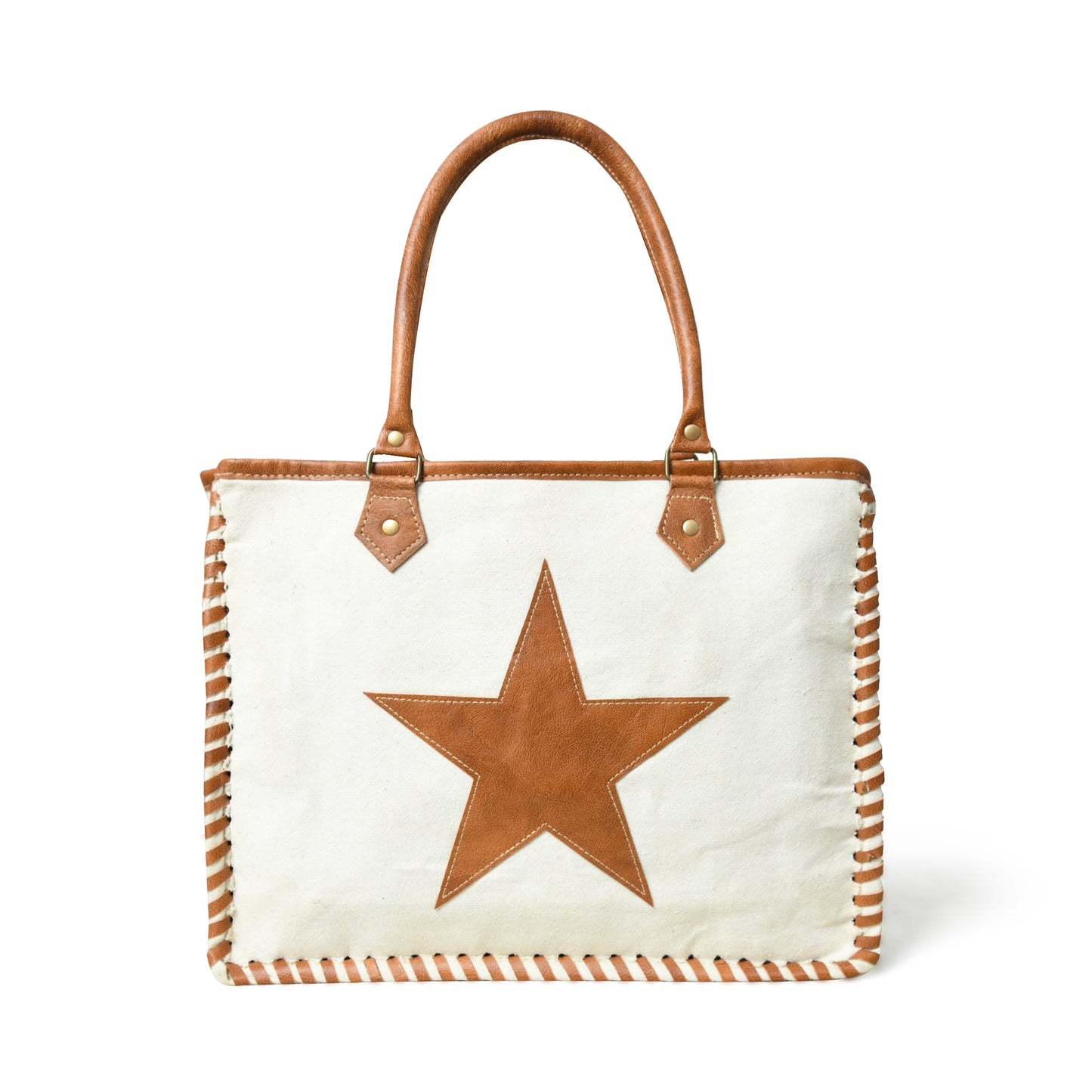 Star Upcycled Canvas Shoulder Tote - Classy Leather Bags - Flyclothing LLC