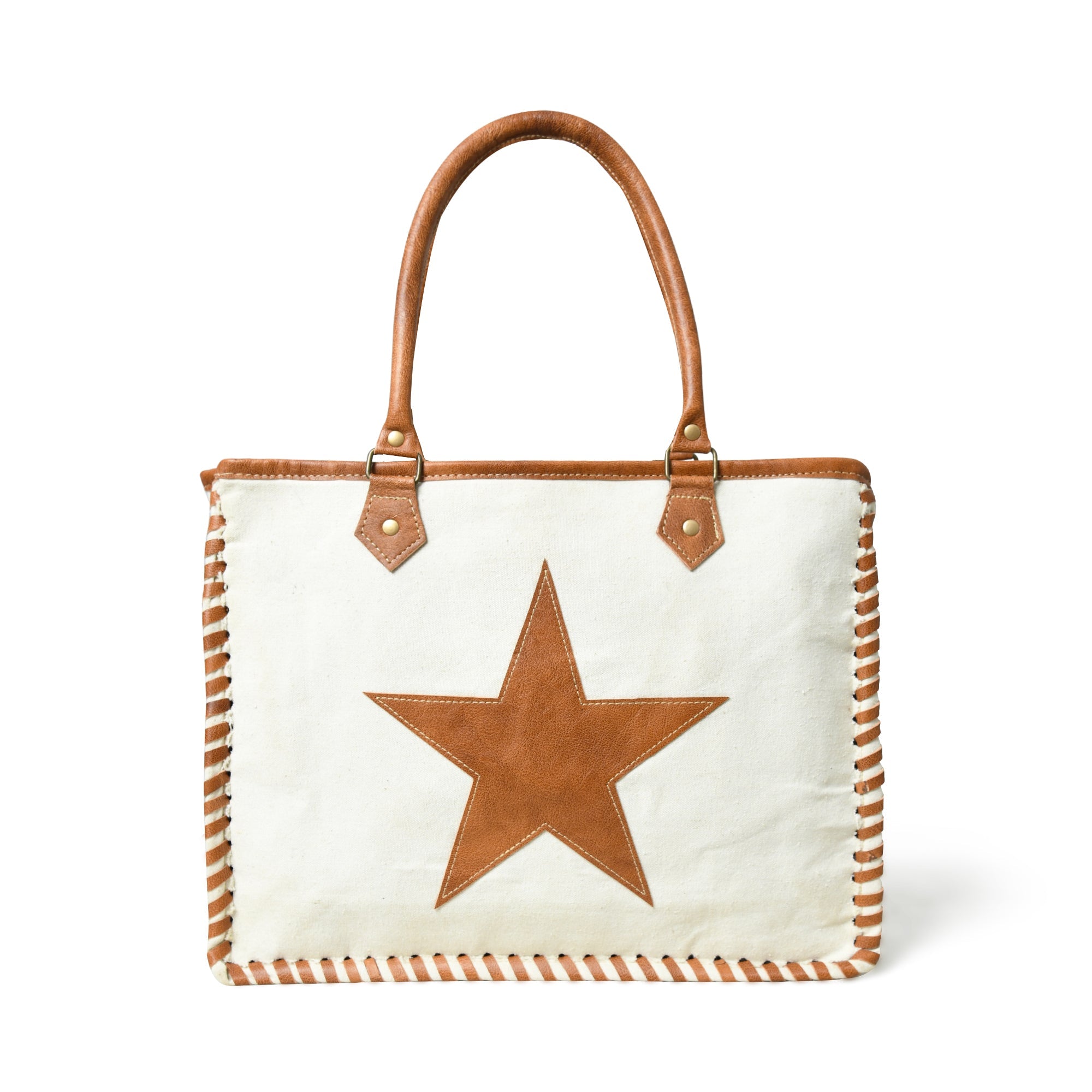 Star Upcycled Canvas Shoulder Tote - Classy Leather Bags - Flyclothing LLC