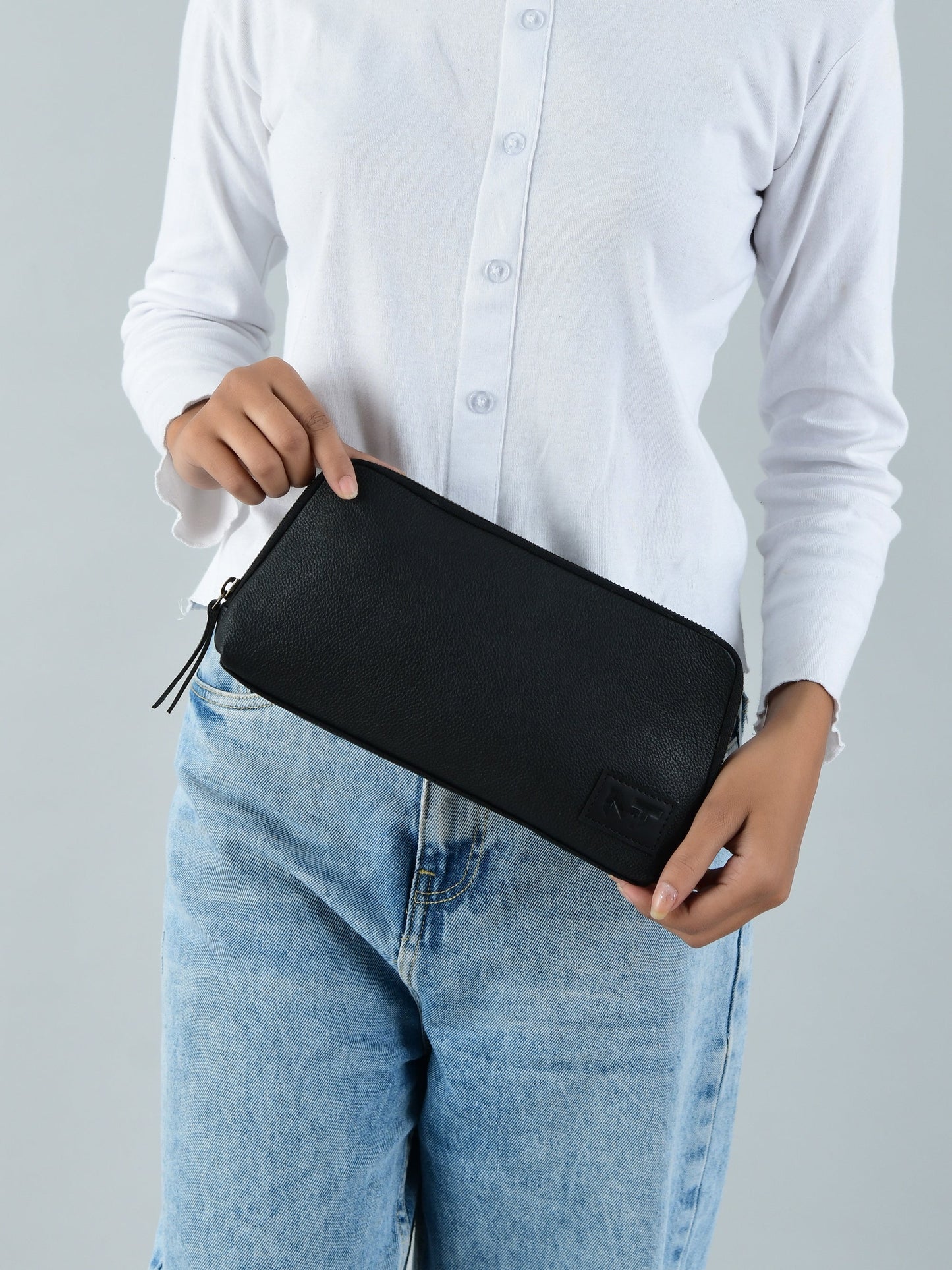 Classic Black Leather Clutch - Classy Leather Bags - Flyclothing LLC