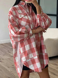 Plaid Collared Neck Long Sleeve Shirt Dress - Trendsi - Flyclothing LLC