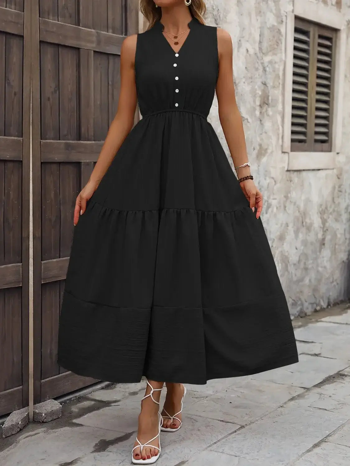 Notched Sleeveless Maxi Tank Dress - Trendsi - Flyclothing LLC