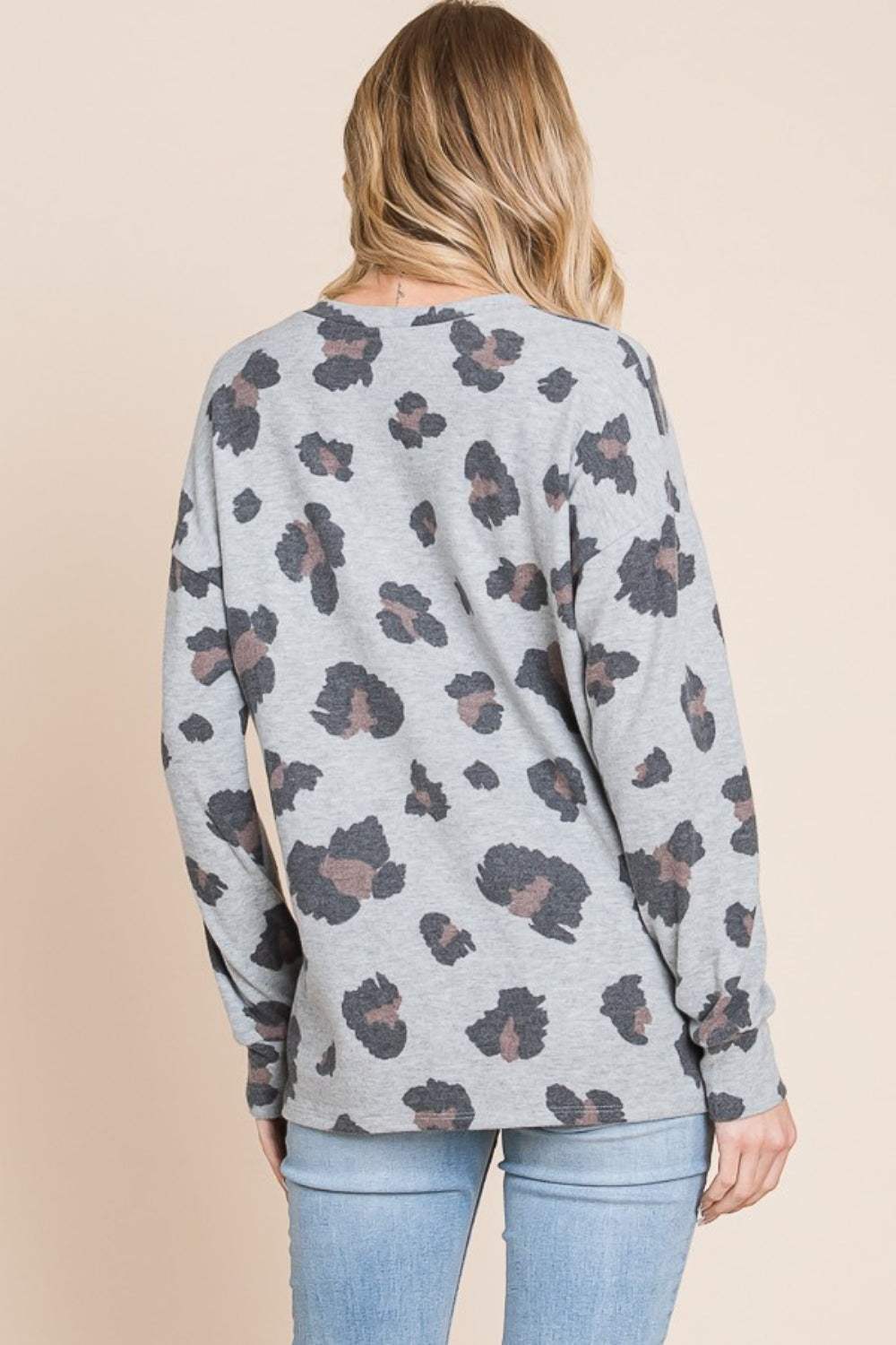 BOMBOM Leopard Drop Shoulder T-Shirt - Trendsi - Flyclothing LLC
