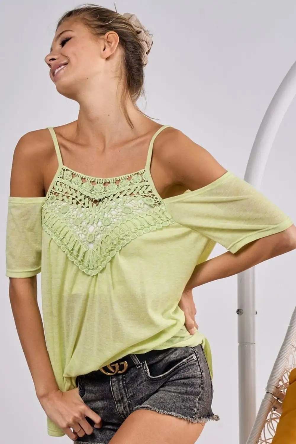 BiBi Front Crochet Lace Adjustable Strap Top - Trendsi - Flyclothing LLC