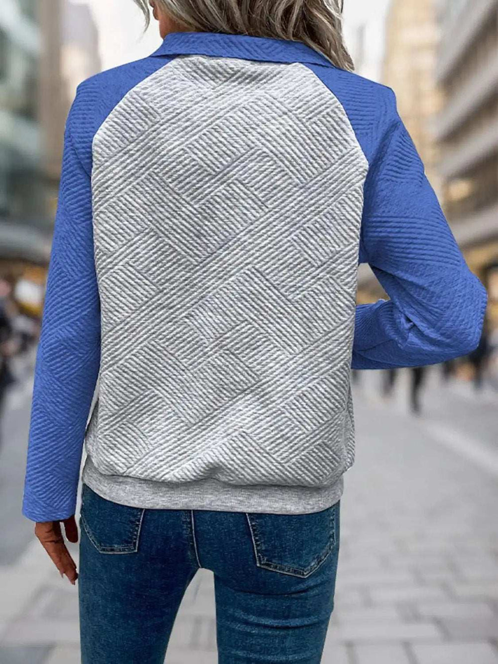 Contrast Textured Long Sleeve Sweatshirt - Trendsi - Flyclothing LLC