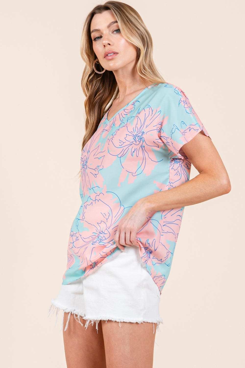 BOMBOM Floral Short Sleeve T-Shirt - Trendsi - Flyclothing LLC