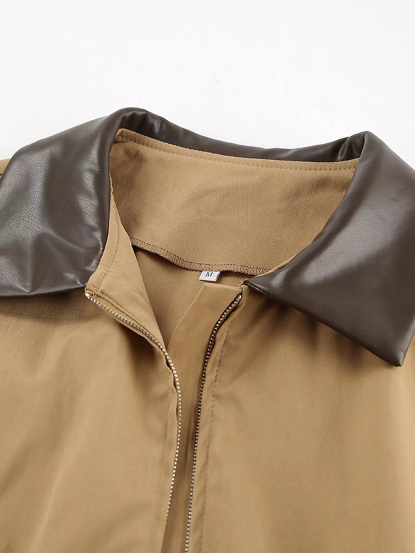 Oversized Contrast Collar Jacket with Drawstring Waist - Trendsi - Flyclothing LLC