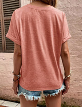 Full Size Casual Notched Short Sleeve Blouse Plus Size - Trendsi - Flyclothing LLC