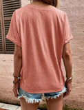 Full Size Casual Notched Short Sleeve Blouse Plus Size - Trendsi - Flyclothing LLC