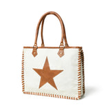 Star Upcycled Canvas Shoulder Tote - Classy Leather Bags - Flyclothing LLC