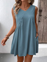 Ivy Lane Ruched V-Neck Sleeveless Mini Dress - Trendsi - Flyclothing LLC
