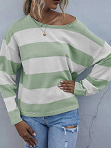 Striped Casual Long Sleeve Knit Top - Trendsi - Flyclothing LLC