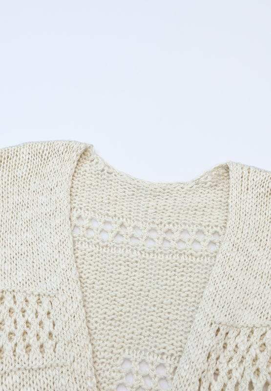 Openwork Open Front Long Sleeve Cardigan - Trendsi - Flyclothing LLC