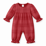 Red Plaid Baby Girl Romper With Ruffles & Puff Sleeves - Tesa Babe - Flyclothing LLC