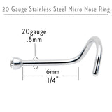 20G Stainless Steel Crystalline Gem Micro Nose Ring Twister