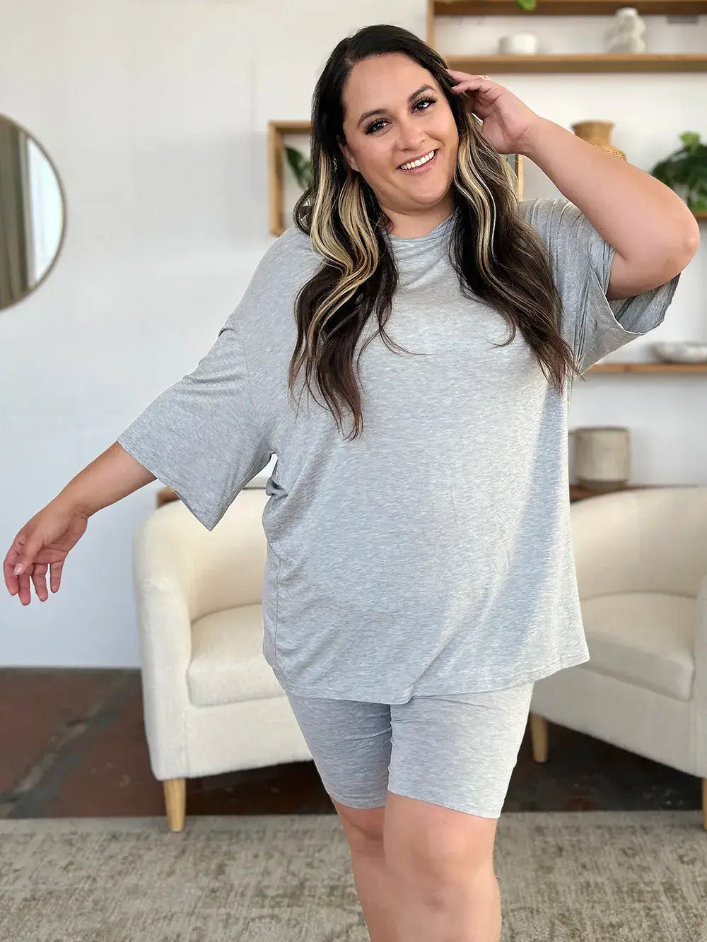 Basic Bae Bamboo Full Size Round Neck Drop Shoulder T-Shirt and Shorts Set - Trendsi - Flyclothing LLC