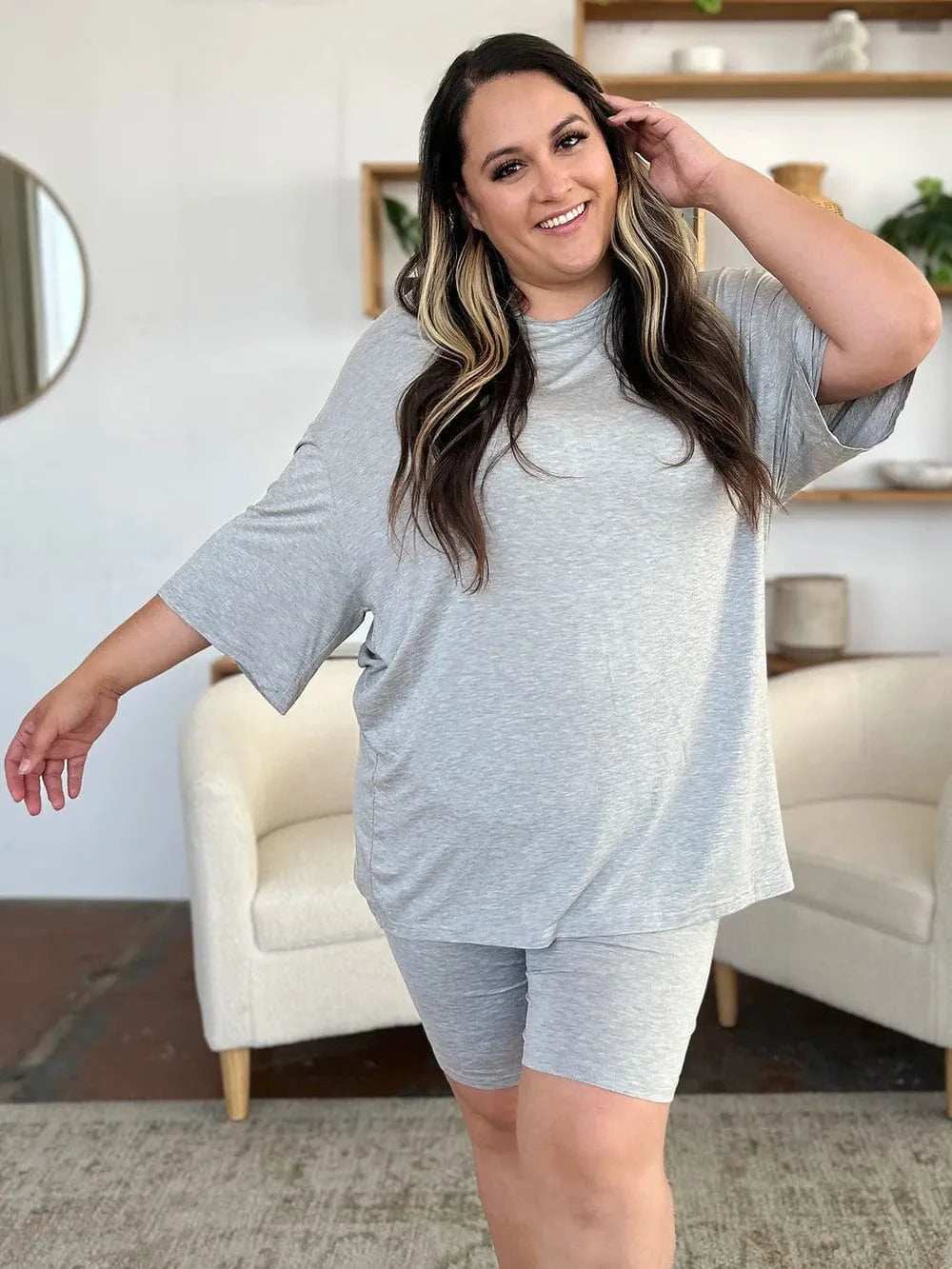 Basic Bae Bamboo Full Size Round Neck Drop Shoulder T-Shirt and Shorts Set - Trendsi - Flyclothing LLC