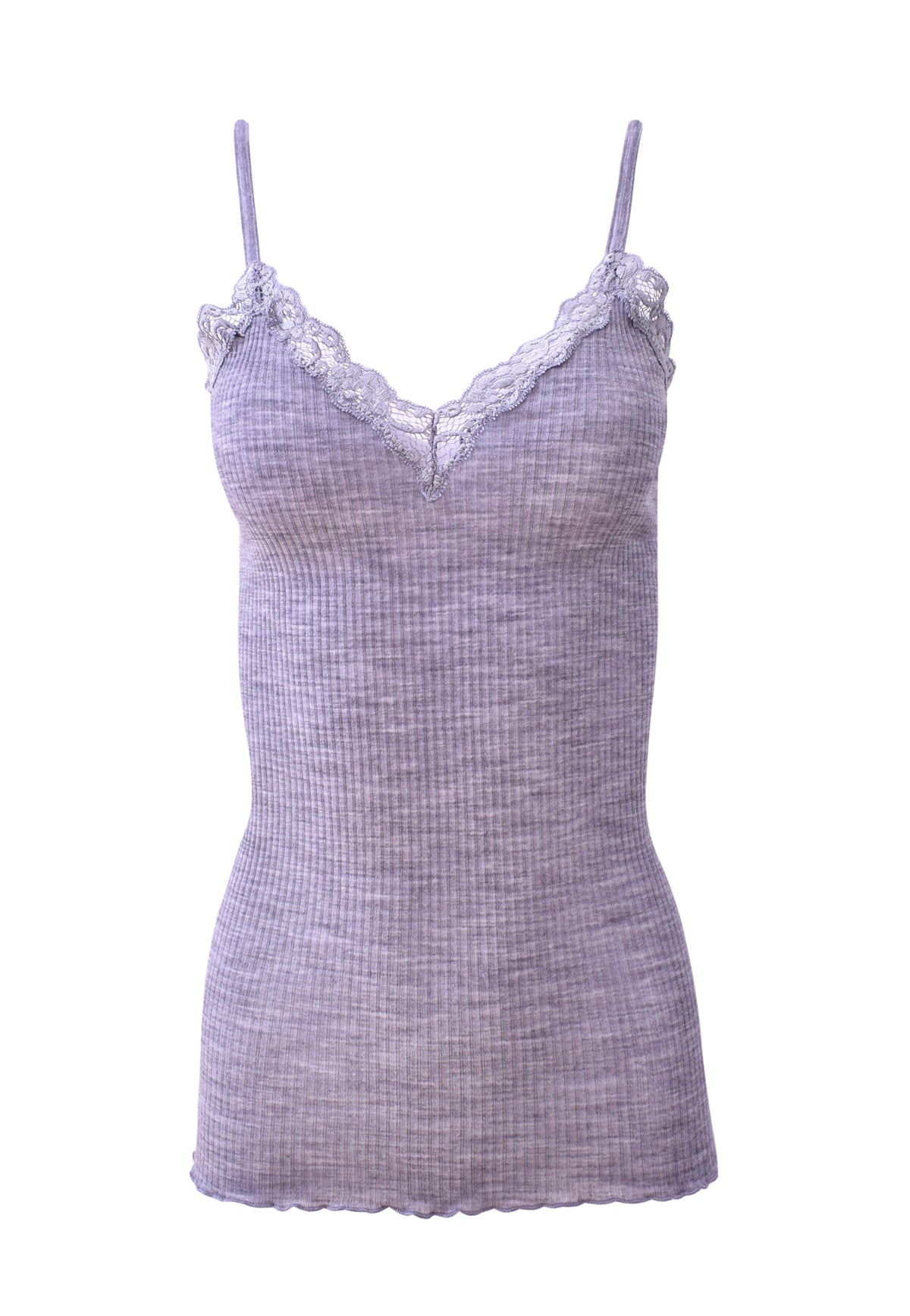 EGI Luxury Wool Silk Camisole Spaghetti Straps with Lace Trim. Proudly Made in Italy (1487)
