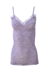 EGI Luxury Wool Silk Camisole Spaghetti Straps with Lace Trim. Proudly Made in Italy (1487)