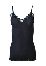 EGI Luxury Wool Silk Camisole Spaghetti Straps with Lace Trim. Proudly Made in Italy (1487)