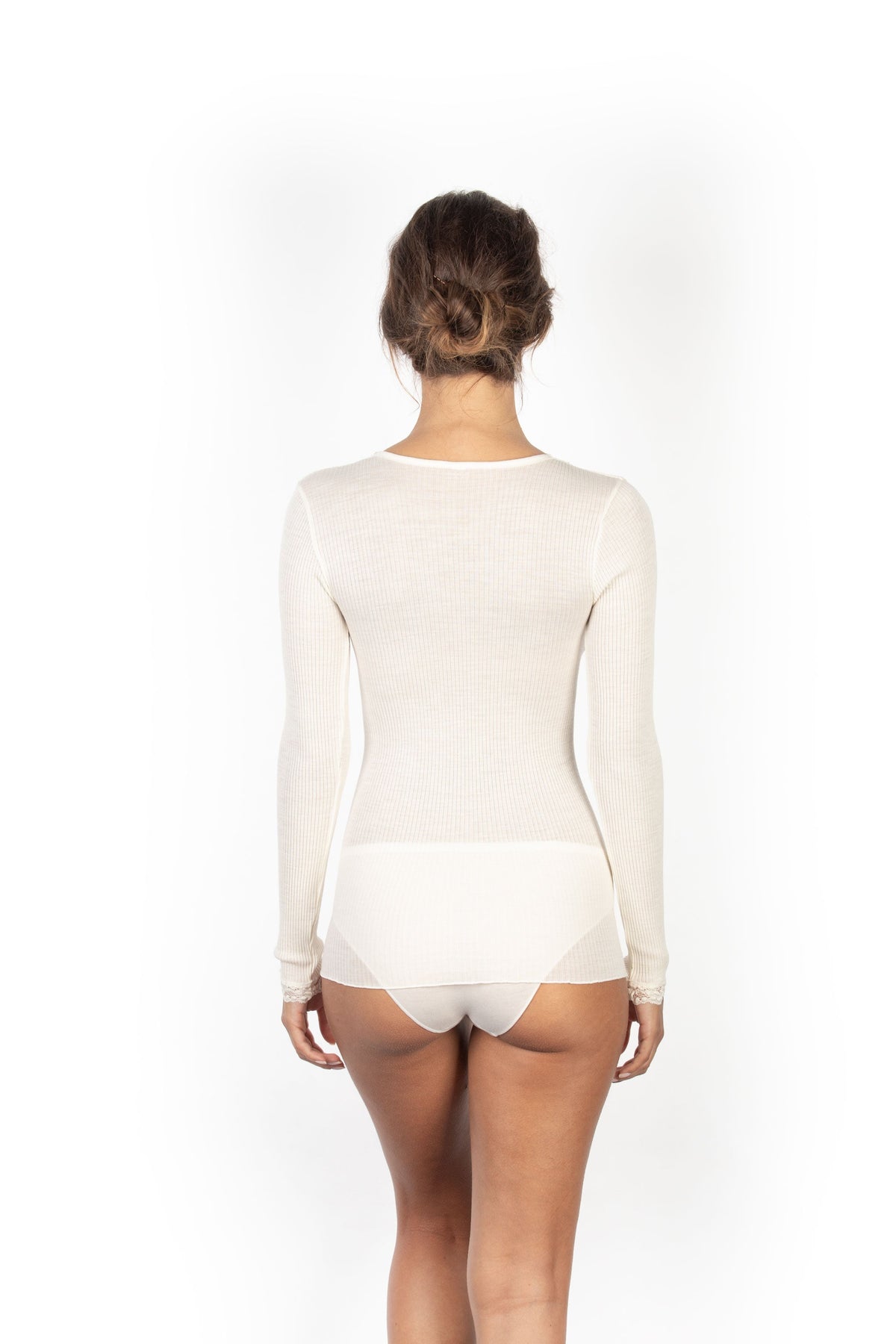 EGi Luxury Wool Silk Long Sleeve Top with Lace Trim. Proudly Made in Italy (1489) - tittimitti - Flyclothing LLC