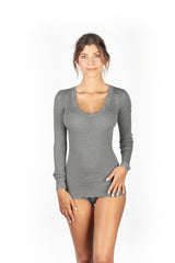 EGi Luxury Wool Silk Long Sleeve Top with Lace Trim. Proudly Made in Italy (1489) - tittimitti - Flyclothing LLC