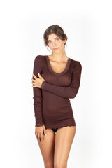 EGi Luxury Wool Silk Long Sleeve Top with Lace Trim. Proudly Made in Italy (1489) - tittimitti - Flyclothing LLC