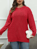 Plus Size Round Neck Long Sleeve Sweater - Trendsi - Flyclothing LLC