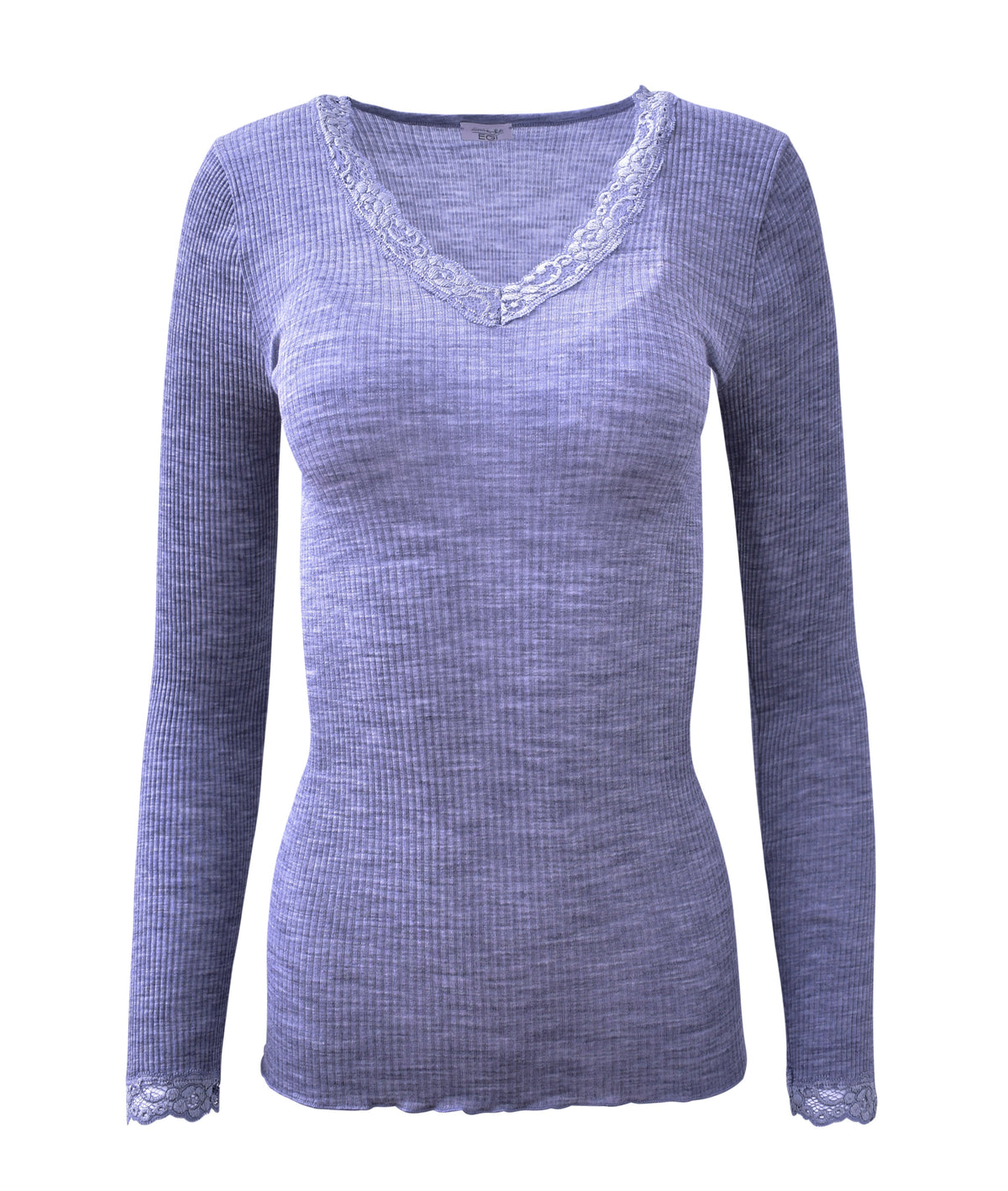 EGi Luxury Wool Silk Long Sleeve Top with Lace Trim. Proudly Made in Italy (1489) - tittimitti - Flyclothing LLC