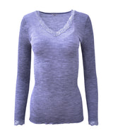 EGi Luxury Wool Silk Long Sleeve Top with Lace Trim. Proudly Made in Italy (1489) - tittimitti - Flyclothing LLC