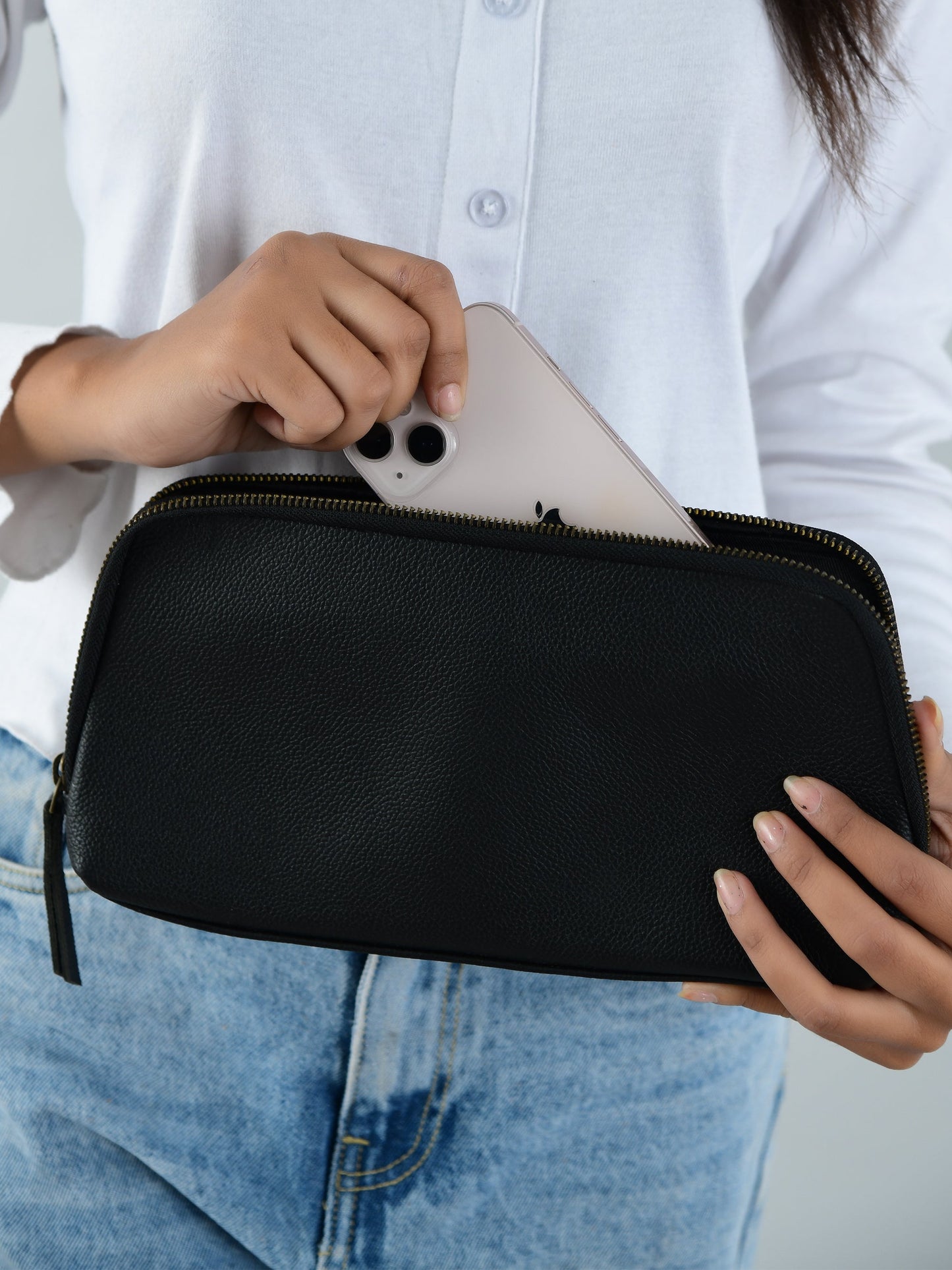 Classic Black Leather Clutch - Classy Leather Bags - Flyclothing LLC