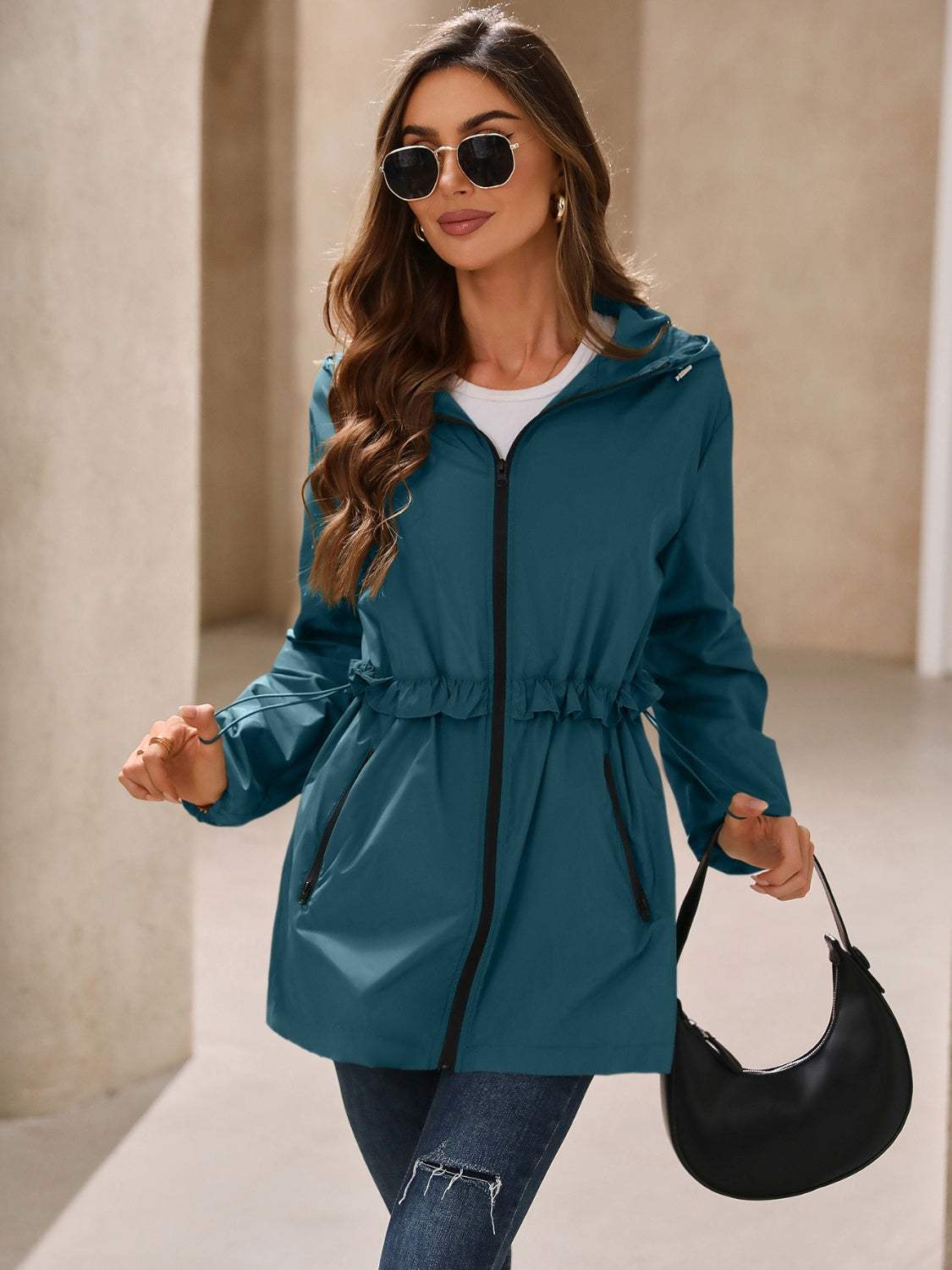 Ivy Lane Outdoor Waterproof Long Sleeve Hooded Windbreaker - Trendsi - Flyclothing LLC