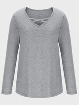 Crisscross V-Neck Long Sleeve T-Shirt - Trendsi - Flyclothing LLC
