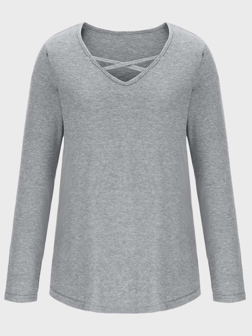 Crisscross V-Neck Long Sleeve T-Shirt - Trendsi - Flyclothing LLC