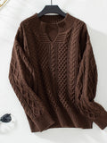 Cable-Knit Notched Long Sleeve Sweater - Trendsi