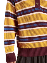 Striped Button Detail Polo Collar Sweater - Trendsi - Flyclothing LLC