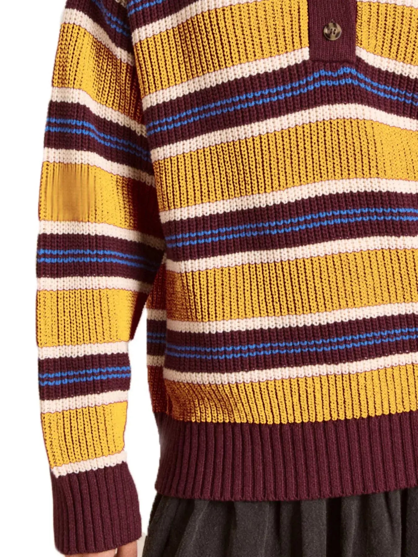 Striped Button Detail Polo Collar Sweater - Trendsi - Flyclothing LLC