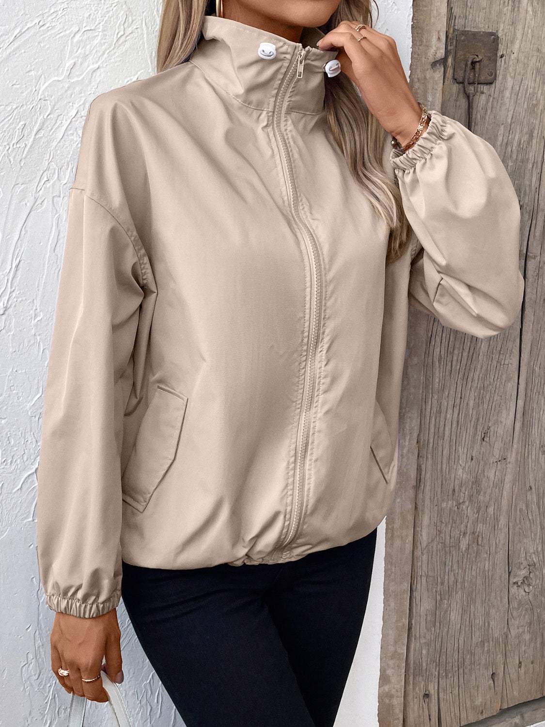 Pocketed Zip Up Long Sleeve Jacket - Trendsi - Flyclothing LLC