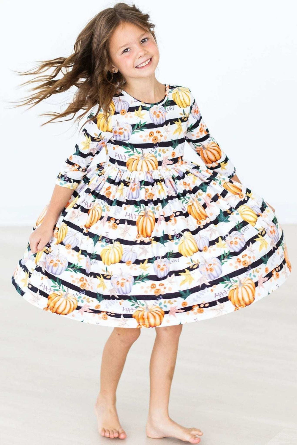 Pumpkins & Peonies 3/4 Sleeve Pocket Twirl Dress - Mila & Rose ® - Flyclothing LLC