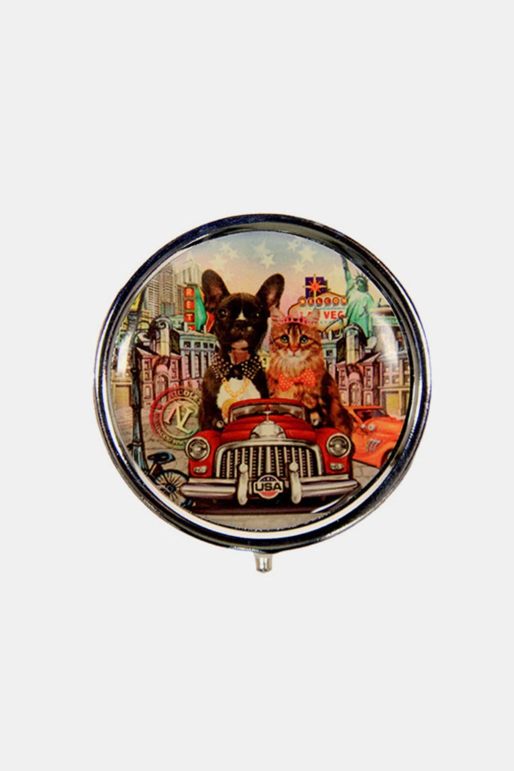 Nicole Lee USA Print Metallic Circular Small Pill Case - Trendsi