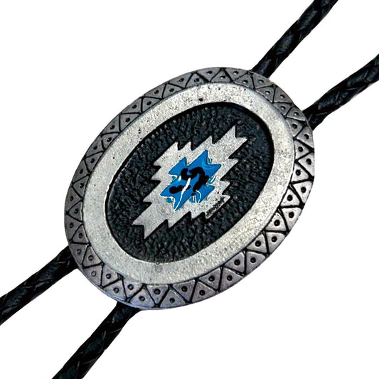 Rockmount Ranch Ware Silver Southwest Pattern with Turquoise Enamel Western Bolo Tie - Rockmount Clothing - Flyclothing LLC
