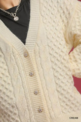 Umgee Cable Knit Pearl Button Cardigan - Trendsi - Flyclothing LLC