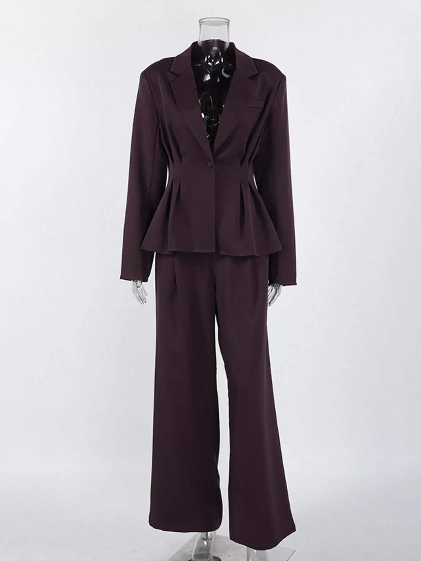 One-Button Blazer and Wide-Leg Pants Set - Trendsi - Flyclothing LLC