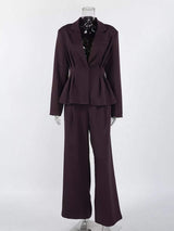 One-Button Blazer and Wide-Leg Pants Set - Trendsi - Flyclothing LLC